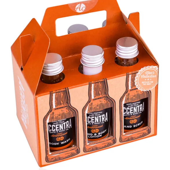 ACCENTRA MEN'S COLLECTION CONFEZIONE 6 PEZZI; BAGNOSCHIUMA 50 ML, LOZIONE MANI E CORPO 50 ML, SCRUB MANI 50 ML, GEL DOCCIA 50 ML, BALSAMO DOPOBARBA 50 ML, SHAMPOO 50 ML. PROFUMAZIONE AMBERWOOD