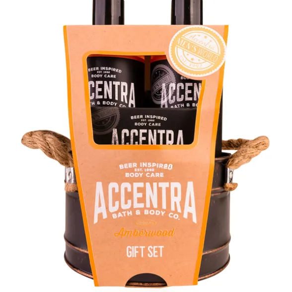 ACCENTRA MEN'S COLLECTION CONFEZIONE REGALO IN SECCHIELLO DI LATTA; GEL DOCCIA 300 ML, SHAMPOO 300 ML, SAPONE 100 GR., SPUGNA DA BAGNO. PROFUMAZIONE AMBERWOOD.