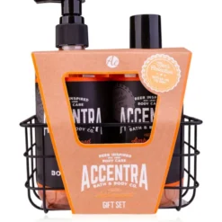 ACCENTRA MEN'S COLLECTION CONFEZIONE REGALO IN CESTINO IN FILO METALLICO; DETERGENTE CORPO 300 ML, SHAMPOO 300 ML. PROFUMAZIONE AMBERWOOD