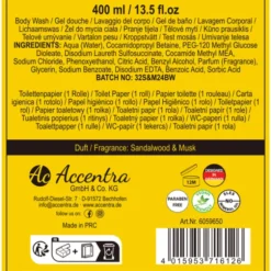 ACCENTRA MEN TOOLKIT CONFEZIONE DA BAGNO UOMO; BAGNOSCHIUMA 400 ML, 1 ROTOLO CARTA IGIENICA. PROFUMAZIONE SANDALO E MUSCHIO