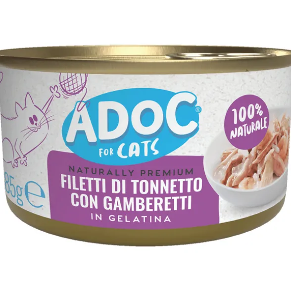 ADOC CATS FILETTI DI TONNETTO CON GAMBERETTI IN GELATINA 100% NATURALE LATTINA 85 grammi
