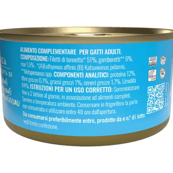 ADOC CATS FILETTI DI TONNETTO CON GAMBERETTI IN GELATINA 100% NATURALE LATTINA 85 grammi