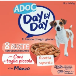 ADOC DAY BY DAY DOG PER CANI DI TAGLIA PICCOLA CON MANZO BUSTE 8x100 GRAMMI