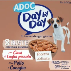 ADOC DAY BY DAY DOG PER CANI DI TAGLIA PICCOLA CON POLLO E CONIGLIO BUSTE 8x100 GRAMMI