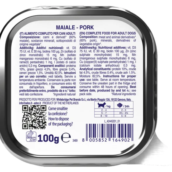 ADOC DOG DAY by DAY MAIALE MONOPROTEIN COTTO AL VAPORE VASCHETTA 100 grammi