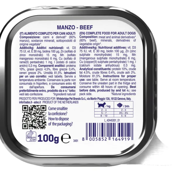ADOC DOG DAY by DAY MANZO MONOPROTEIN COTTO AL VAPORE VASCHETTA 100 grammi