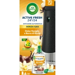 AIRWICK ACTIVE FRESH 24h/24 DIFFUSORE ELETTRICO AUTOMATICO SENZA GAS COMPLETO DOLCE VANIGLIA E BURRO DI CARITE'
