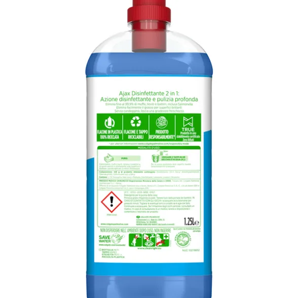 AJAX DETERSIVO PAVIMENTI DISINFETTANTE SENZA CANDEGGINA MULTI SUPERFICIE PMC 1,25 L