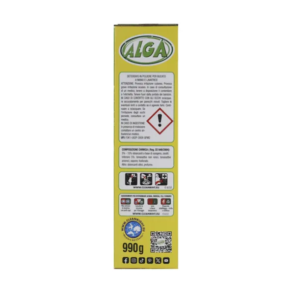 ALGA BIO L'ORIGINALE SAPONE BUCATO IN POLVERE BUCATO LAVATRICE E PER BUCATO A MANO OLIO DI COCCO 18 LAVAGGI 990 grammi