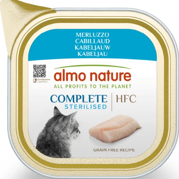 ALMO NATURE COMPLETE STERILISED MERLUZZO PER GATTO VASCHETTA 85 grammi