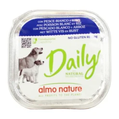 ALMO NATURE DAILY CANE VASCHETTA PESCE BIANCO E RISO 300 GRAMMI