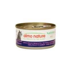 ALMO NATURE GATTI NATURAL TONNO-POLLO-PROSCIUTTO LATTINA 70 GRAMMI HFC NATURAL