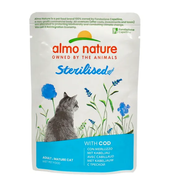 ALMO NATURE GATTO HOLISTIC STERILISED BUSTA CON MERLUZZO 70 grammi