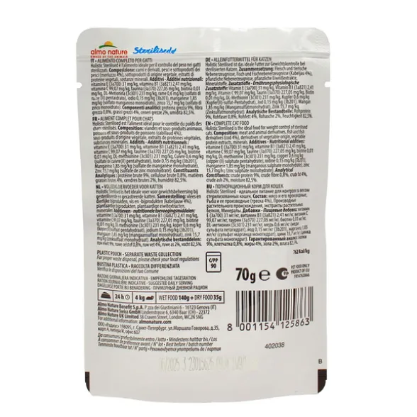 ALMO NATURE GATTO HOLISTIC STERILISED BUSTA CON MERLUZZO 70 grammi