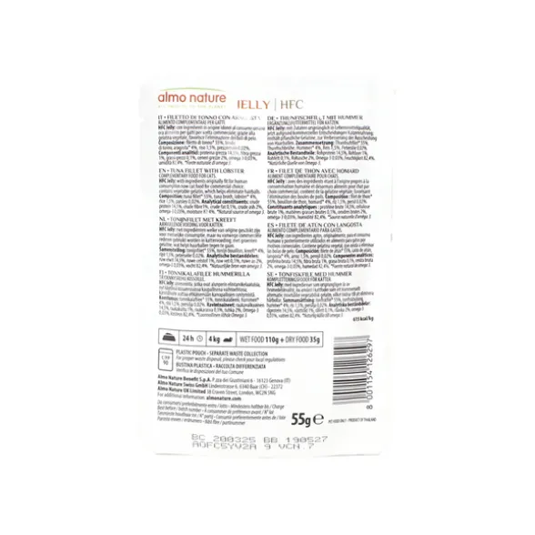 ALMO NATURE JELLY HFC GATTO BUSTA FILETTI DI TONNO CON ARAGOSTA 55 GRAMMI