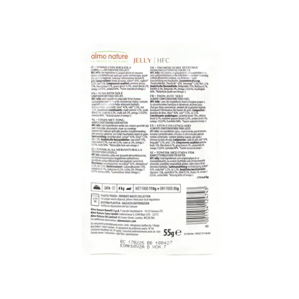 ALMO NATURE JELLY HFC GATTO BUSTA TONNO CON SOGLIOLA 55 GRAMMI