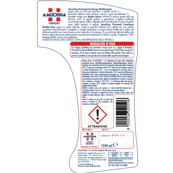 AMUCHINA PAVIMENTI SENZA RISCIACQUO SUPERFICI DELICATE FRESCHEZZA MEDITERRANA 1250 ML