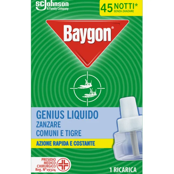 BAYGON GENIUS INSETTICIDA ZANZARE RICARICA LIQUIDA 45 NOTTI