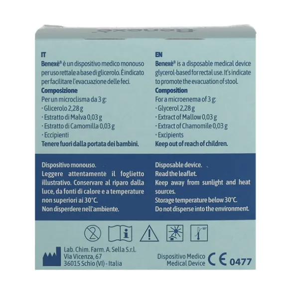 BENEXE' INTESTINO 6 MICROCLISMI PER BAMBINI DA 3 grammi CON GLICEROLO, MALVA E CAMOMILLA