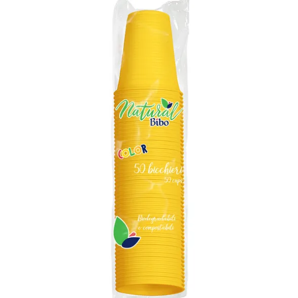 BIBO NATURAL 50 BICCHIERI GIALLI 200cc BIODEGRADABILI e COMPOSTABILI