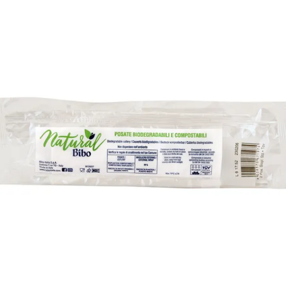 BIBO NATURAL BIS BIANCO POSATE FORCHETTA, COLELLO, TOVAGLIOLO 30x30 1 VELO BIODEGRADABILI e COMPOSTABILI