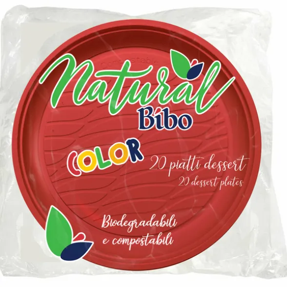 BIBO NATURAL COLOR PIATTI DESSERT ROSSI 17 DM BIODEGRADABILI e COMPOSTABILI 20 PEZZI