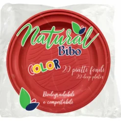 BIBO NATURAL COLOR PIATTI FONDI ROSSI 21,5 DM BIODEGRADABILI e COMPOSTABILI 20 PEZZI