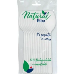 BIBO NATURAL 15 CUCCHIAI BIODEGRADABILI E COMPOSTABILI