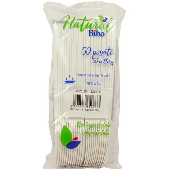 BIBO NATURAL 50 CUCCHIAI BIODEGRADABILI E COMPOSTABILI