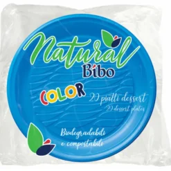 BIBO NATURAL 20 PIATTI DESSERT AZZURRI DM 17 BIODEGRADABILI E COMPOSTABILI