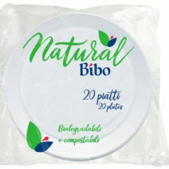BIBO NATURAL 20 PIATTI DESSERT 17 CM DIAMETRO BIODEGRADABILI e COMPOSTABILI