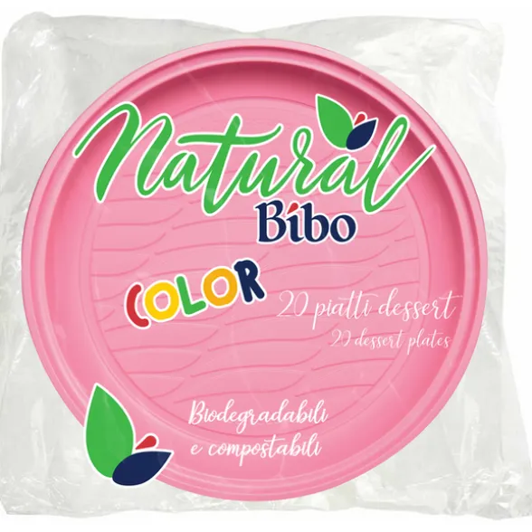 BIBO NATURAL 20 PIATTI DESSERT ROSA DM 17 BIODEGRADABILI E COMPOSTABILI