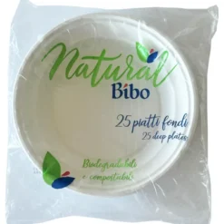 BIBO NATURAL 25 PIATTI FONDI BIANCHI IN BIOPLASTICA DIAMETRO 21,5 CM
