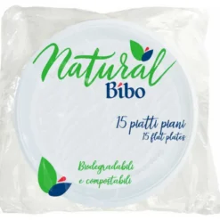 BIBO NATURAL 15 PIATTI PIANI DIAMETRO 21,5 CM BIODEGRADABILI E COMPOSTABILI