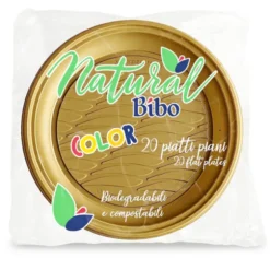BIBO NATURAL 20 PIATTI PIANI 21,5 DM BIODEGRADABILI COMPOSTABILI COLORE ORO