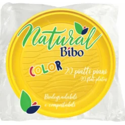 BIBO NATURAL 20 PIATTI PIANI GIALLI DM 21,5 BIODEGRADABILI E COMPOSTABILI