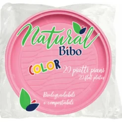 BIBO NATURAL 20 PIATTI PIANI ROSA DM 21,5 BIODEGRADABILI E COMPOSTABILI