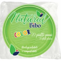 BIBO NATURAL 20 PIATTI PIANI VERDI DM 21,5 BIODEGRADABILI E COMPOSTABILI