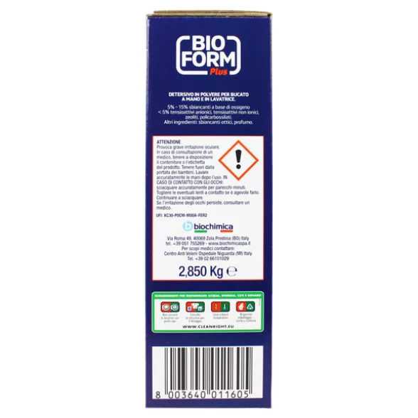 BIOFORM PLUS IGIENIZZANTE CON OSSIGENO ATTIVO DETERSIVO BUCATO LAVATRICE IN POLVERE FUSTO 50+7 LAVAGGI KG 2,850