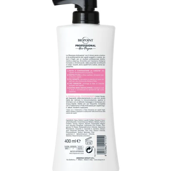 BIOPOINT PROFESSIONAL ANTICADUTA SHAMPOO FORTIFICANTE 5 AZIONI CAPELLI SOGGETTI A CADUTA, DEBOLI E FRAGILI 400 ML