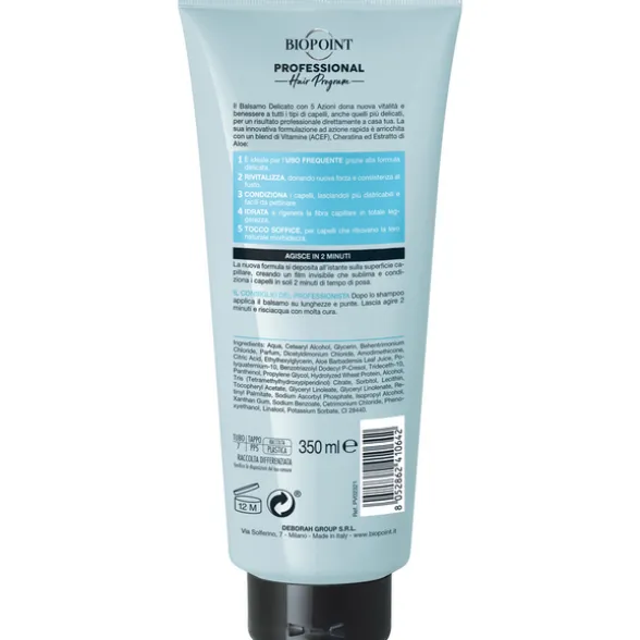 BIOPOINT PROFESSIONAL DELICATO BALSAMO ULTRA MORBIDEZZA 5 AZIONI TUTTI I TIPI DI CAPELLI TUBO 350 ML