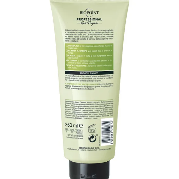 BIOPOINT PROFESSIONAL LISCIO ASSOLUTO BALSAMO FORMULA ULTRA SETOSITA' 5 AZIONI CAPELLI LISCI TUBO 350 ML