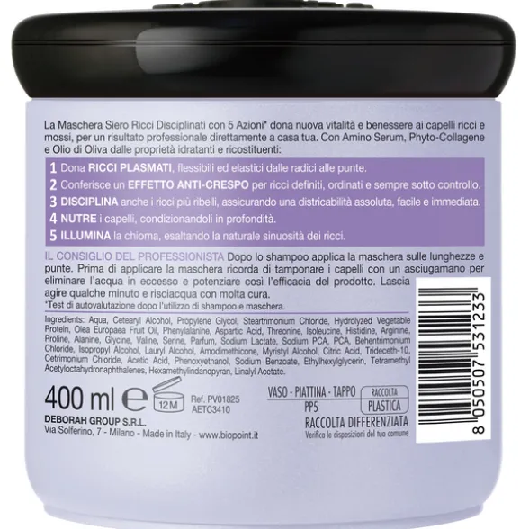 BIOPOINT PROFESSIONAL MASCHERA RICCI DISCIPLINATI 5 AZIONI CAPELLI RICCI E MOSSI AMINO SERUM+PHYTO-COLLAGENE 400 ML
