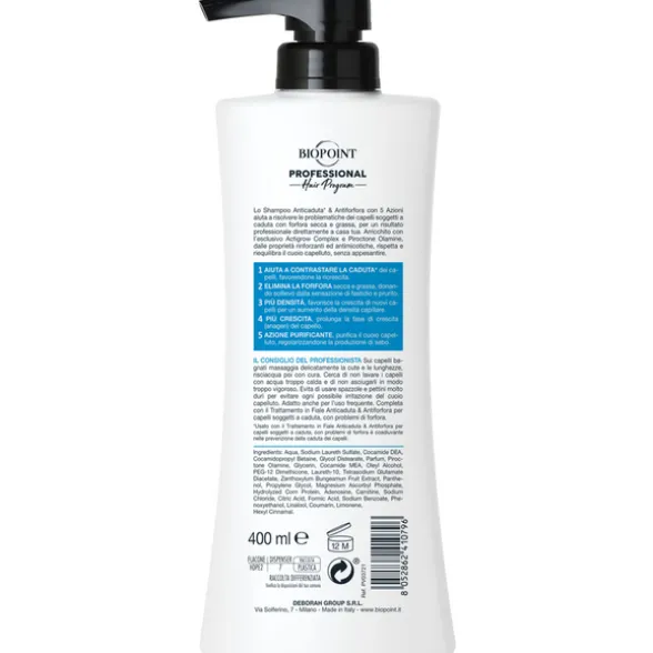 BIOPOINT PROFESSIONAL SHAMPOO ANTICADUTA & ANTIFORFORA RIEQUILIBRANTE 5 AZIONI 400 ML