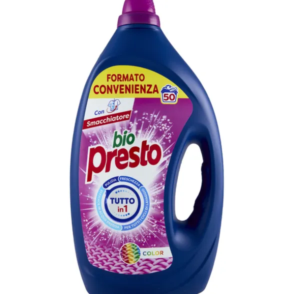BIO PRESTO DETERSIVO LIQUIDO BUCATO LAVATRICE TUTTO IN 1 COLOR 50 LAVAGGI 2250 ML