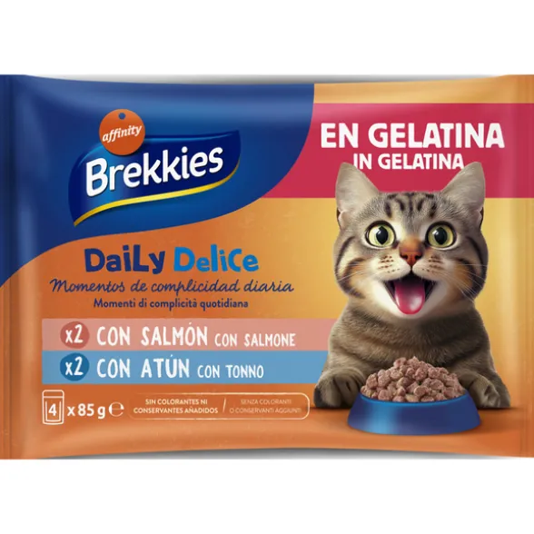 BREKKIES CAT DAILY DELICE JELLY 4 BUSTE DA 85 grammi2 SALMONE - 2 TONNO