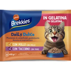 BREKKIES CAT DAILY DELICE JELLY 4 BUSTE DA 85 grammi 2 POLLO - 2 TACCHINO