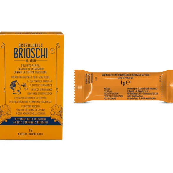 BRIOSCHI DIGESTIVO OROSOLUBILE GUSTO ZENZERO GRANULATO CHE SI SCIOGLIE IN BOCCA 15 BUSTINE