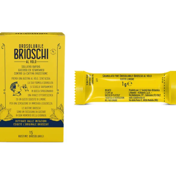 BRIOSCHI DIGESTIVO OROSOLUBILE GUSTO LIMONE GRANULATO CHE SI SCIOGLIE IN BOCCA 15 BUSTINE