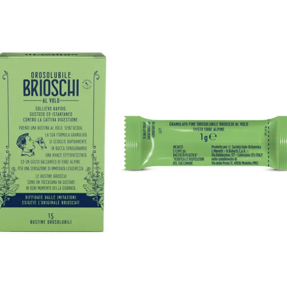 BRIOSCHI DIGESTIVO OROSOLUBILE BALSAMICO GUSTO ERBE ALPINE GRANULATO CHE SI SCIOGLIE IN BOCCA 15 BUSTINE